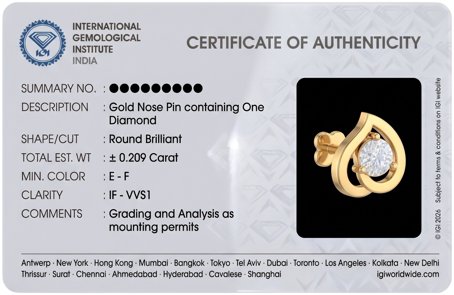 IGI grading certificate